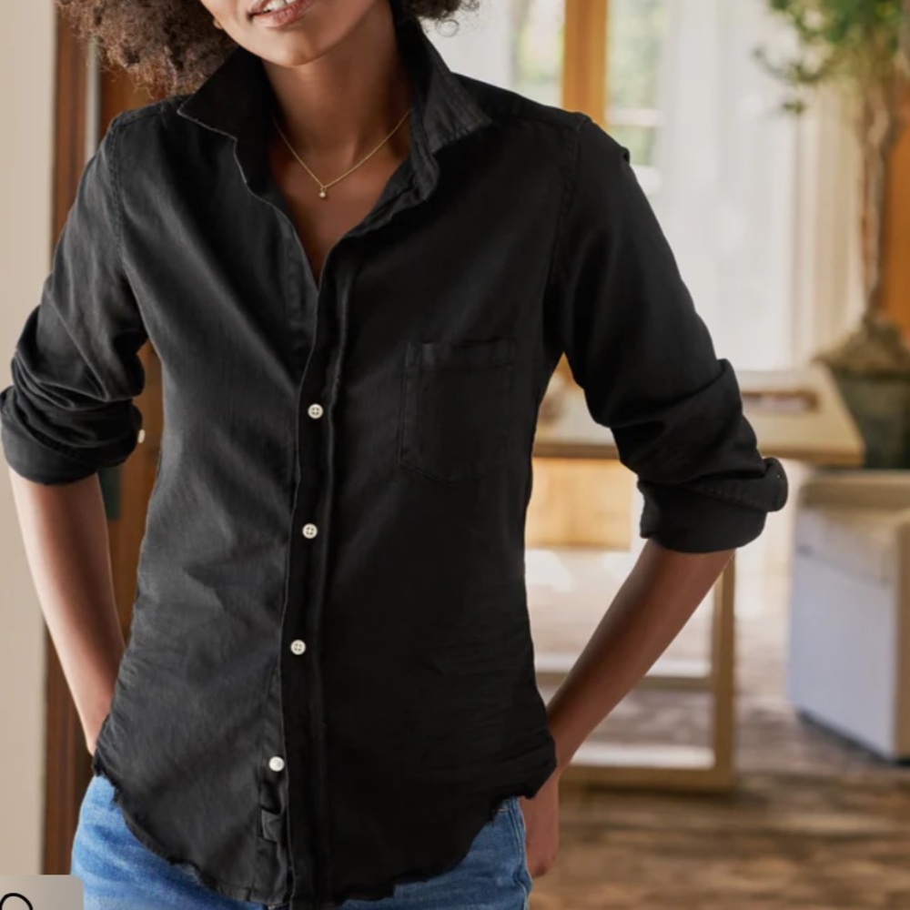 Frank & Eileen Barry Tailored Button Up Shirt in Black Famous Denim Size XS